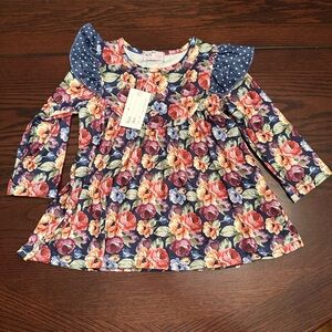 Pete & Lucy Floral Long Sleeve Dress with Polka Dot Accents